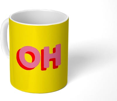 Mok - Koffiemok - Geel - Roze - Oh - 3D - Mokken - 350 ML - Beker - Koffiemokken - Theemok