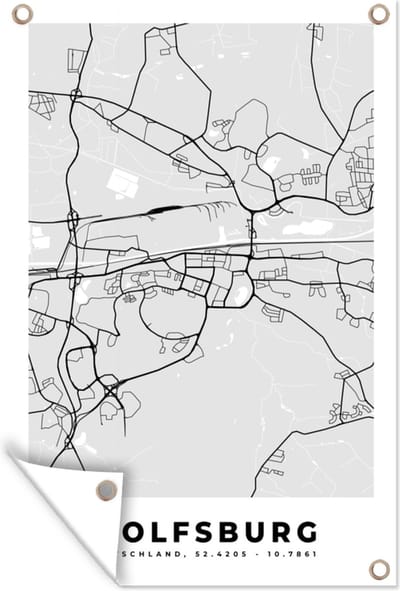 Muurdecoratie Plattegrond - Wolfsburg - Kaart - Stadskaart - Duitsland - 120x180 cm - Tuinposter - Tuindoek