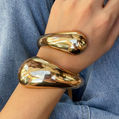 Brede Metalen Chunky Waterdruppel Armbanden voor Vrouwen Goud koper Kleur Open Manchet Dikke Onregelmatige Gedraaide Armband Sieraden brown