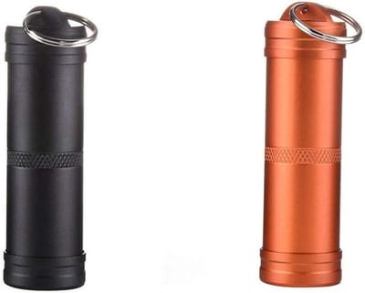 Mini Capsule Pillendoos Sleutelhanger 3 Kleuren Tablettenbox Waterdicht Aluminium Oranje Zwart