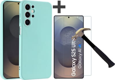 Hoesje geschikt voor Samsung Galaxy S25 Ultra hoesje zacht siliconen met gehard glas Screenprotector- Arara backcover - Mint Groen