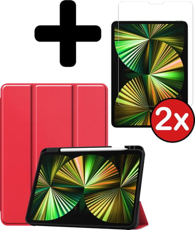 Hoesje - Geschikt voor Apple iPad Pro (2021) - 12.9 inch - Met Screenprotector - Trifold Bookcase Hoes - Hard Cover Case - Met Uitsparing Geschikt voor Apple Pencil - Hardcover Book - Tablethoes - Rood