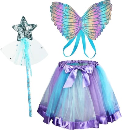 Feestelijke Kostuumset voor Kinderen met Vlinder- en Feeënvleugels, Tutu Rok en Accessoires voor Halloween, Carnaval en Verjaardagen