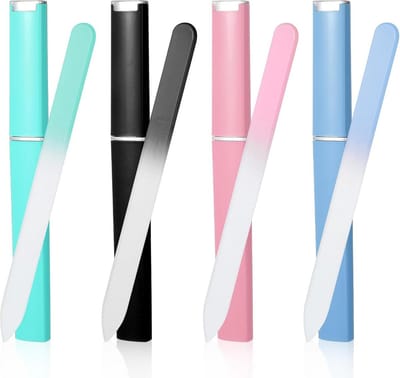 4x Professionele Glazen Nagelvijlen Set met Etui - Fijne Polijsting voor Natuurlijke Nagels