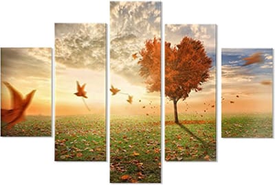 Moderne Wanddecoratie 5 Delen Hout Digitale Kunst Bladeren Ontwerp 66x115 cm