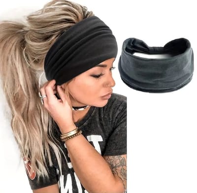Luxe Hoofdband I Headband Dames I Elastische Zweet Absorberende Hoofdband I Yoga, Sport & Fitness I Grijs