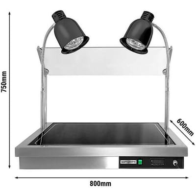GGM Gastro Warmhalteplatte mit Glas-Keramikfeld - 1,3 kW - mit 2 Infrarot-Wärmelampen Zilver / Zwart