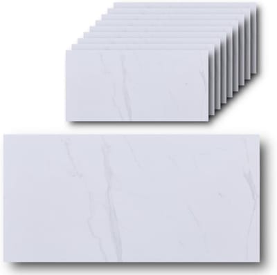 tegelstickers, marmer, wit, 60 x 30 cm, zelfklevende tegels, kleeftegels voor keukenachterwand, wandpanelen, keuken, wanddecoratie, slaapkamer, woonkamer, badkamer, 10 stuks