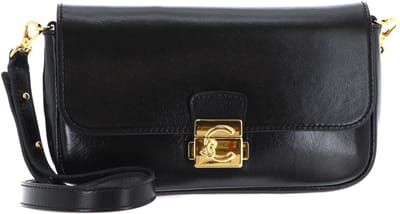 COCCINELLE Leren schoudertas accessoiretas C-Me Lock Shiny Smooth Mini Bag Leather Noir zwart