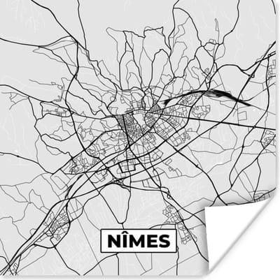 Poster Stadskaart - Frankrijk - Kaart - Nîmes - Plattegrond - 100x100 cm XXL