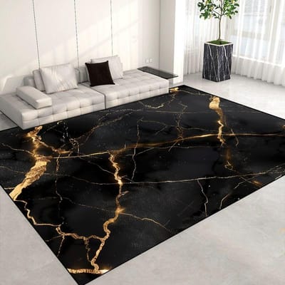 Luxe Scandinavisch vloerkleed in marmerstijl – Zwart & Goud antislip tapijt voor woonkamer of slaapkamer – Wasbare lounge vloermat 80*160cm