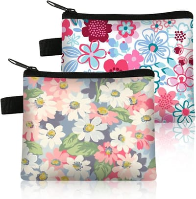 SnelShoppen - 2-delige damesportemonnee met bloemenprint, kleine muntentas, mini make-up tas, cosmetica, polyester, kleurrijk, geschikt voor elke gele