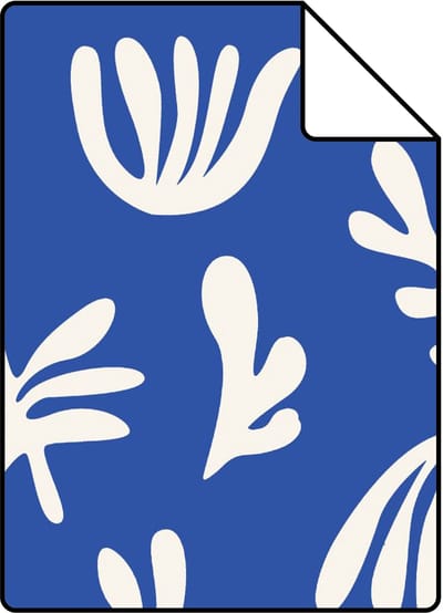Proefstaal ESTAhome behang planten in Matisse stijl blauw en wit - 26.5 x 21 cm - 131020-S
