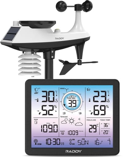 Weerstation met Buitenmonitor - Digitale Weerklok Thermometer - Weersvoorspelling Thuis - 74-inch Kleurendisplay - 100 meter Bereik - Zwart