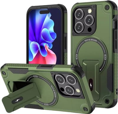 Transparant Hoesje met Standaard – Geschikt voor iPhone 17 – Hardcase Telefoonhoes voor Draadloos Opladen en Valbescherming – Groen