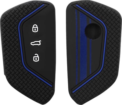 kwmobile autosleutel hoesje geschikt voor VW Golf 8 3-knops autosleutel - Autosleutel behuizing in blauw / zwart / blauw - Rallystrepen design
