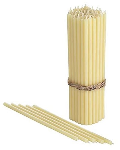 Pure Bijenwaskaarsen - No-Drip, Rookvrij, Dunne Taper Kaarsen voor Decoratie en Feestelijkheden - Honinggeur - 16.5 x 0.6 cm (Wit, 50 stuks)