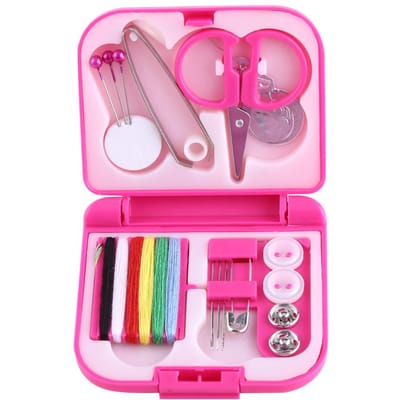 Boîte Kits de Couture de Voyage Portables Aiguilles Fils Ciseaux Boutons Épingles Outils Maison (rouge) pink