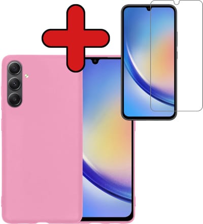 Hoesje - Met Screenprotector - Geschikt voor Samsung Galaxy A34 - Sterk & Shockproof - Telefoon Hoes - Back Cover - Siliconen Case - Telefoonhoes - Lichtroze
