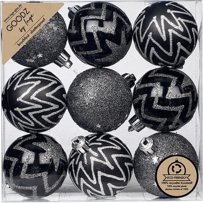 Inge Christmas Goods Kerstballen - 9st - kunststof zwart - 6 cm