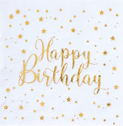 Santex Verjaardag feest servetten happy birthday - 20x - wit - 24 x 24 cm