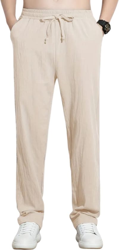 Livano Linnen Broek Heren - Zomerbroek - Volwassenen - Lange Broek - Pantalon - Strandbroek - Zomer - Ibiza Stijl - Beige - Maat S