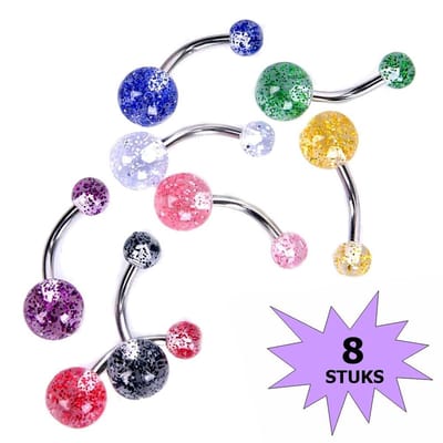 Fako Bijoux® - Navelpiercing - Glitter Transparant - 8 Stuks