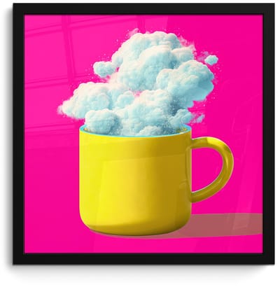 Poster in lijst - Fotolijst 40x40 cm - Posters - Mok - Wolken - Roze - Minimalitisch - Posterlijst zwart - Decoratie - Wanddecoratie woonkamer - Muurdecoratie slaapkamer