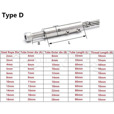 304 RVS Kabel Leuning Draad Swage Draad Touw Spanner Ontvanger Terminal Einde Kruis Clip Klem Tuigage Hardware TYPE D 5MM