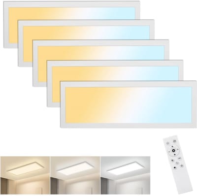 Oraymin 5 stuks LED Plafondlamp Paneel 58x20 Wit - Dimbaar - Afstandsbediening - Keuken Slaapkamer