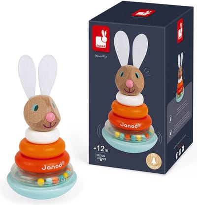 Janod Lapin - Stapeltuimelaar Konijn - Stapelstukken Om Behendigheid Te Ontwikkelen - Een Ring Met Ballen Die In Elkaar Rinkelen! - Geschikt Vanaf 1 Jaar