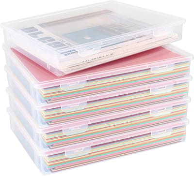 Set van 5 A4 Opbergdozen met Deksel - Transparante Plastic Documentendozen voor Archivering, Creatief Werk en Verzamelalbums, 32.5 x 23 x 5 cm