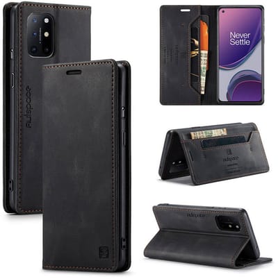 Luxe Flip Case met RFID Bescherming Kaarthouder en Magneetsluiting + Screenprotector voor OnePlus 8T _ Zwart