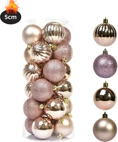 Livano Kerstballen - Kerstversiering - Plastic - Champagne - 5 cm - 24 stuks
