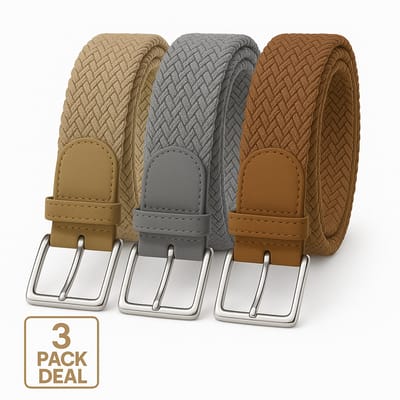 3 pack deal - Elastische riem - gevlochten broekriem - dames en heren riemen - Kleur 1 Beige 2 Grijs 3 Bruin 105 cm