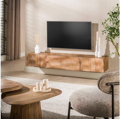 Zwevend TV meubel Ocean - Mangohout - naturel - 160x35x45 cm