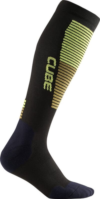 CUBE Fietssokken Extra High Cut - Sportsokken - Verstevigingen bij hiel en voorvoet - Zwart/Geel - Maat 36-39