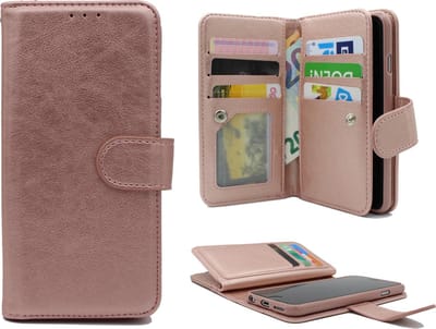 HB Hoesje Geschikt voor Apple iPhone XR - Luxe Kunstlederen Portemonnee Book Case met Extra Vakken - Rosegoud