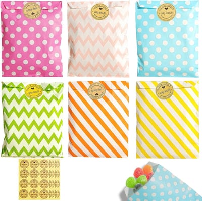 60 Stuks Kleurige Cadeauzakjes voor Kinderen, Verjaardagen, Bruiloften en Feestjes met 60 Stickers en 6 Schattige Ontwerpen
