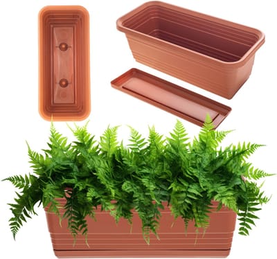 KADAX Wamat, bloembak met onderzetter, met of zonder bloembakhouders, kunststof balkonpot, plantenbak, balustrade, bloempot (baksteenrood, 40 cm)