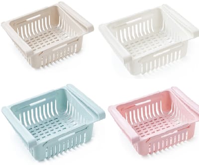 longziming -4 Stuks Koelkast Organizers – Multifunctionele Opbergdozen – Blauw, Wit, Roze en Abrikoos