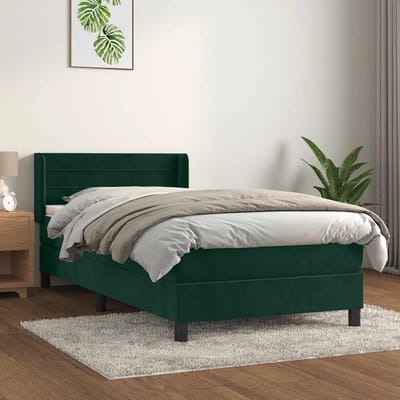 vidaXL - Boxspring - met - matras - fluweel - donkergroen - 90x200 - cm