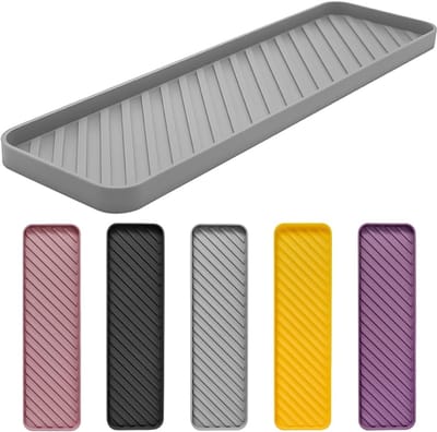KZQ Siliconen opbergbakjes, geschikt voor keukenspoelbakken en badkamers. Vaatwasmachinebestendig, antislip voor op het aanrecht, perfect voor het opbergen van cosmetica en andere kleine spullen in de badkamer (grijs, 1 stuk).