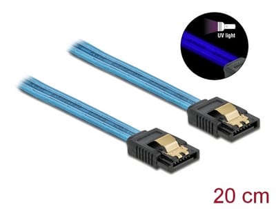 Delock SATA 6 Gb/s Cable UV glow effect blue 20 cm