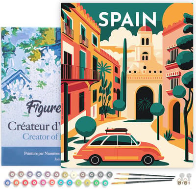 Figured'Art Schilderen op Nummer Volwassenen met lijst Reisposter Sevilla- Handwerk acrylverf Kit DIY Compleet - 40x50cm Canvas al ingelijst