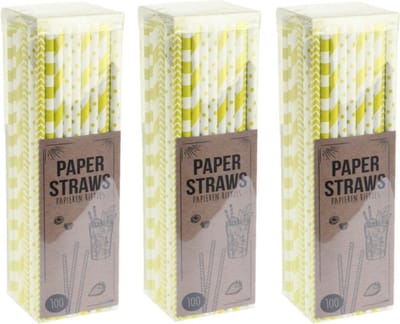 Excellent Houseware Papieren drinkrietjes - 300x - geel - 20 cm