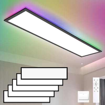 Oraymin LED Paneel Lamp 120x30 cm Zwart-RGB Kleurverandering-Dimbaar-Woonkamer Slaapkamer Kantoor-Set van 5