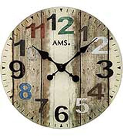 AMS W9650 - Wandklok - Analoog - Rond - Glas - Bedrukte wijzerplaat - Multikleur - 40 cm ø