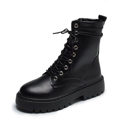 Gevechtslaarzen Dames Wit Leer Motorlaarzen Middenhoge Hakken Gothic Schoenen Winter Warm Mode Zwarte Enkellaarsjes Botas De Mujer 37 zwart