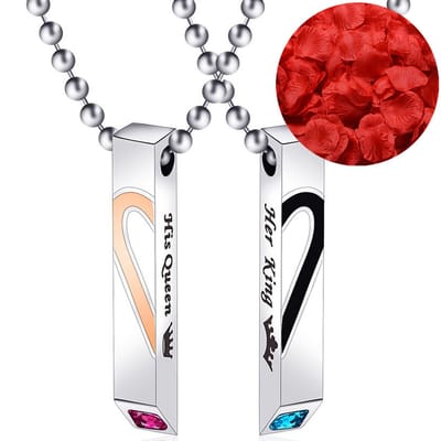 Hartjes Ketting Set + Rozenblaadjes = Valentijn Cadeautje voor Hem en Haar - Valentijnsdag - Valentijn Cadeautje voor Mannen